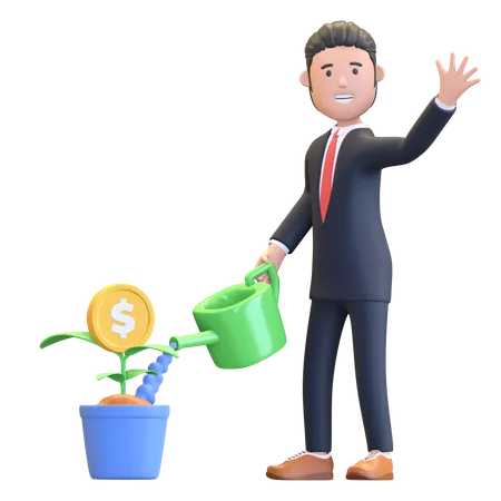 Businessman watering money plan 3D Illustration