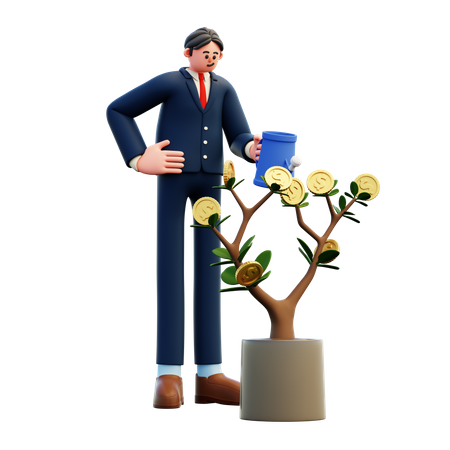 Businessman Watering Money Plant  3D Illustration