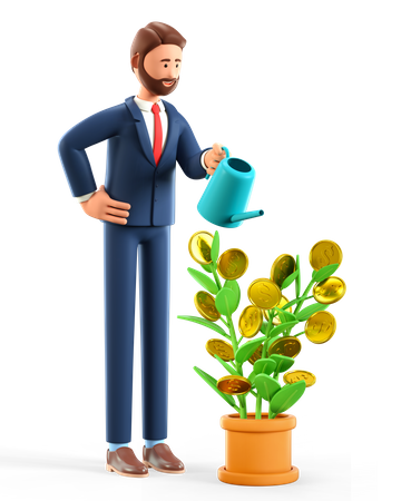 Businessman watering money tree  3D Illustration