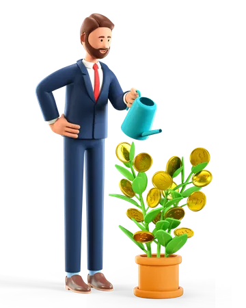 Businessman watering money tree  3D Illustration