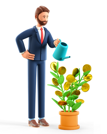 Businessman watering money tree 3D Illustration