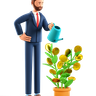 businessman watering tree 3d illustration