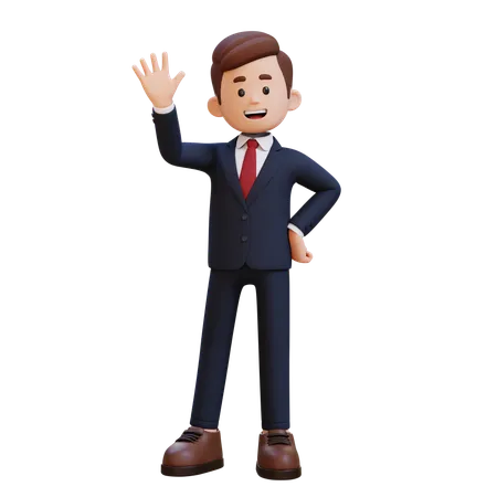3 D Businessman Character Waving Hand 3D Illustration