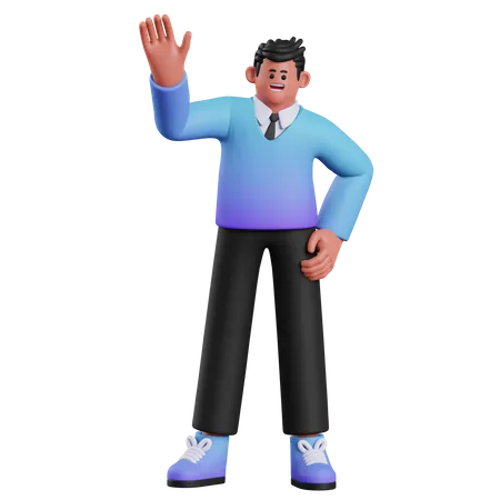 Businessman Waving Hand  3D Illustration