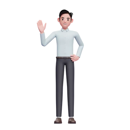 Businessman waving hand saying Hi 3D Illustration