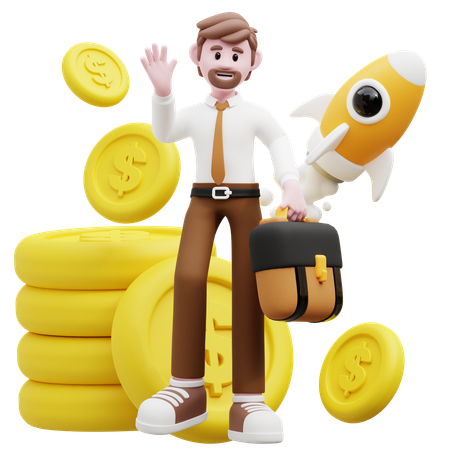 Businessman Waving Hand While Doing Financial Startup  3D Illustration