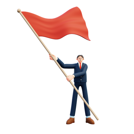 Businessman Waving Red Flag  3D Illustration