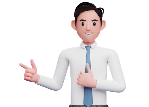 Businessman wear blue tie pointing and thumbs up  3D Illustration