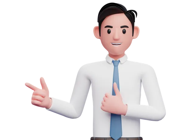 Businessman wear blue tie pointing and thumbs up  3D Illustration