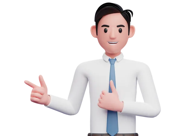 Businessman wear blue tie pointing and thumbs up 3D Illustration