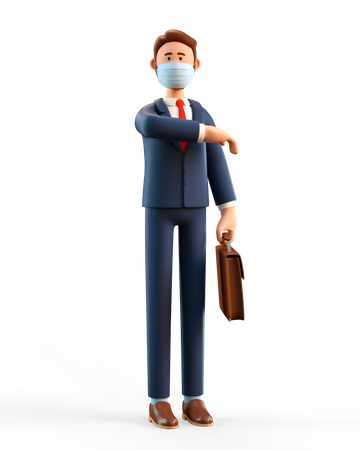 Businessman wearing face mask and greeting bumping elbow  3D Icon