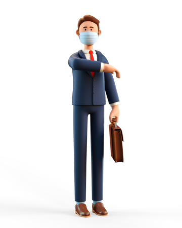 Businessman wearing face mask and greeting bumping elbow  3D Illustration