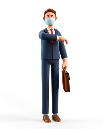 Businessman wearing face mask and greeting bumping elbow  3D Illustration