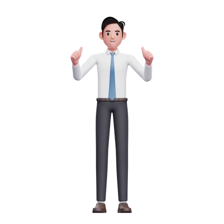 Businessman wearing long shirt and blue tie give double thumbs up  3D Illustration