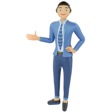 Businessman welcome pose 3D Illustration