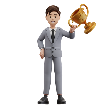 Businessman Winning Trophy  3D Illustration