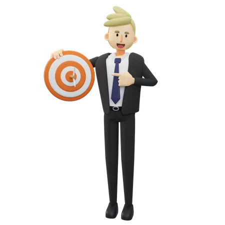 Business Target Concept Full Length Of Businessman With Archery Target 3 D Rendering Cartoon Illustration 3D Illustration