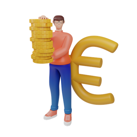 Businessman with big euro sign  3D Icon