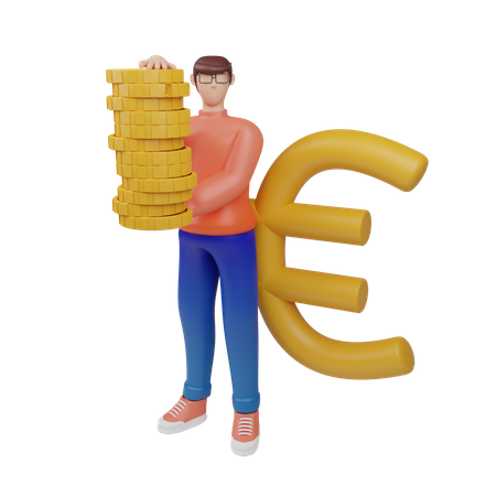 Businessman with big euro sign 3D Illustration