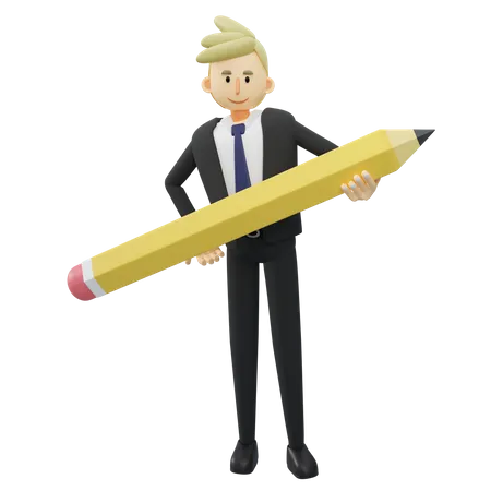 Businessman with big pencil  3D Illustration