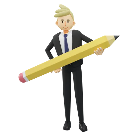 Businessman with big pencil 3D Illustration
