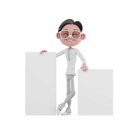 Businessman with blank board  3D Illustration