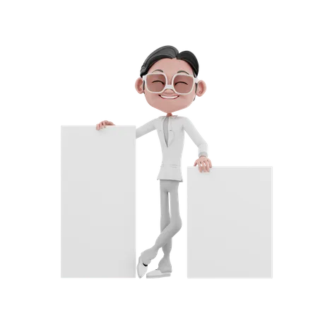 Businessman with blank board  3D Illustration