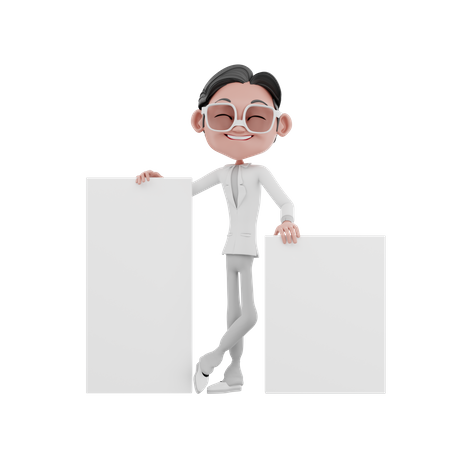 Businessman with blank board 3D Illustration