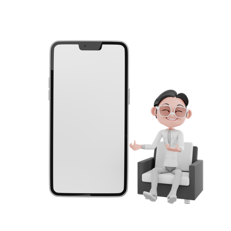 Businessman with blank mobile 3D Illustration