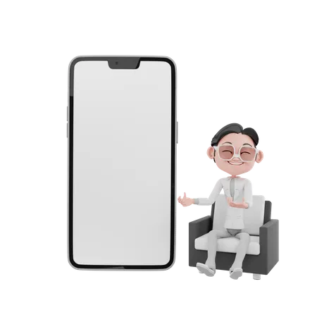 Businessman with blank mobile 3D Illustration