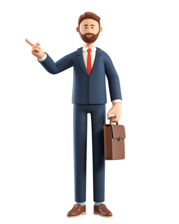 Businessman with briefcase pointing finger  3D Illustration