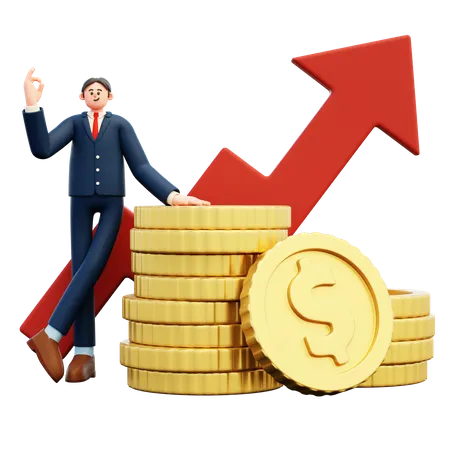 Businessman With Business Growth  3D Illustration