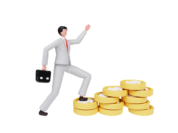 Businessman With Business Growth And Success With Coins  3D Illustration