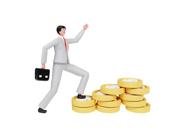 Businessman With Business Growth And Success With Coins  3D Illustration