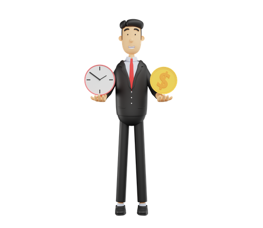 Businessman with clock and dollar  3D Illustration