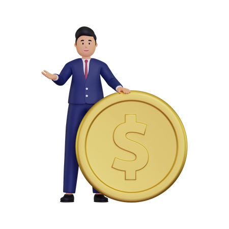 Businessman with coin  3D Illustration