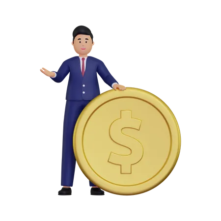 Businessman with coin  3D Illustration