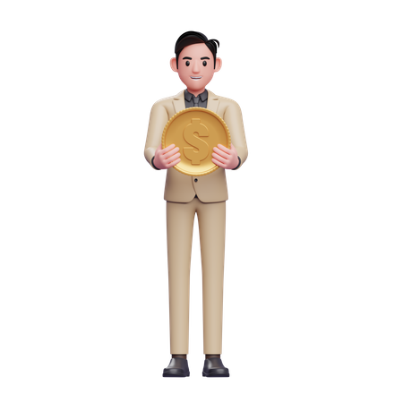 Businessman with Coin  3D Illustration