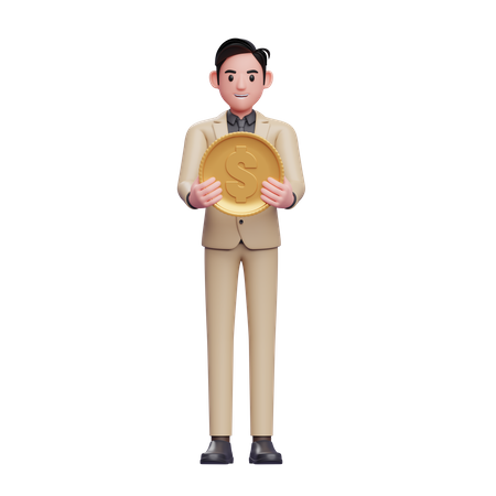 Businessman with Coin 3D Illustration