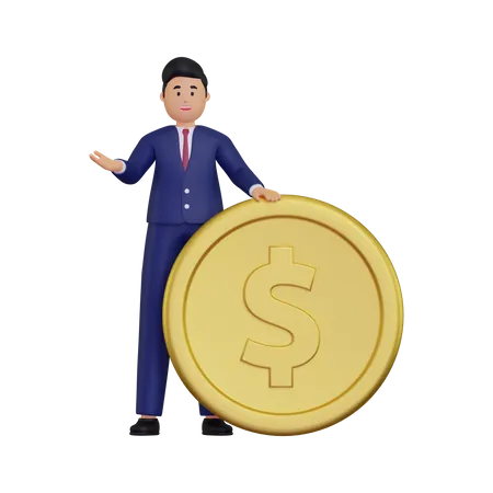 Businessman With Coin 3D Illustration
