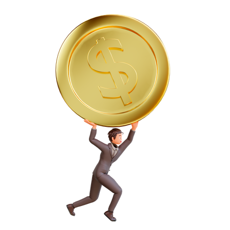 Businessman with dollar coins  3D Icon