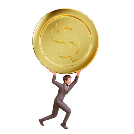 Businessman with dollar coins 3D Illustration