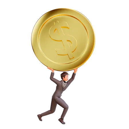 Businessman with dollar coins 3D Illustration