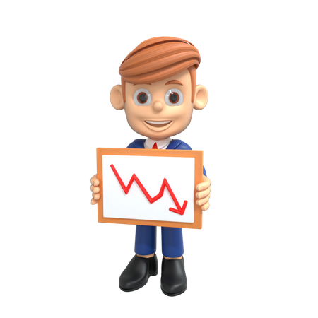 Businessman With Down Chart  3D Illustration