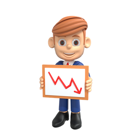 Businessman With Down Chart 3D Illustration