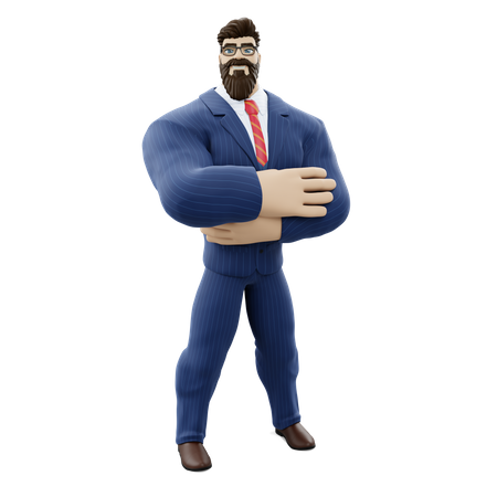 Businessman With Folded Arms 3D Illustration