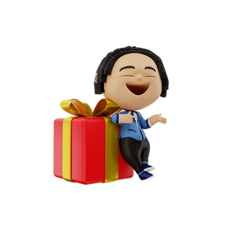 Businessman with gift box 3D Illustration
