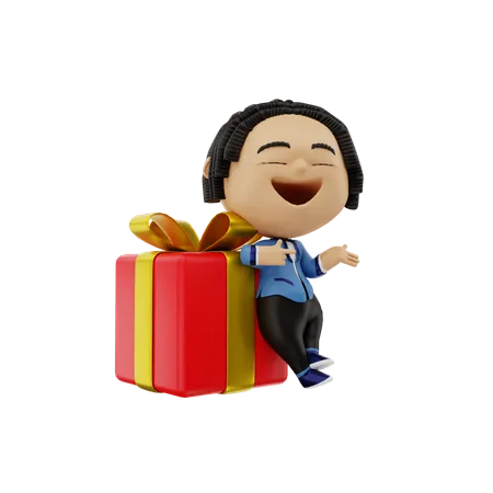 Businessman with gift box  3D Illustration