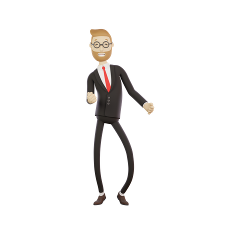 Businessman with glasses dancing rejoicing at work success 3D Illustration