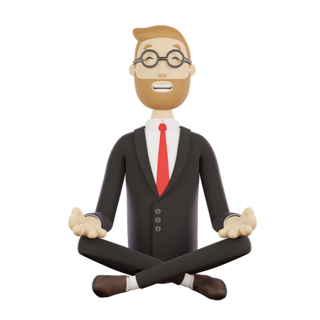 Businessman with glasses meditates in lotus position  3D Illustration